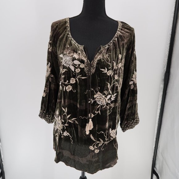 JOHNNY WAS Millie Velvet Peasant Blouse - Picture 3 of 10